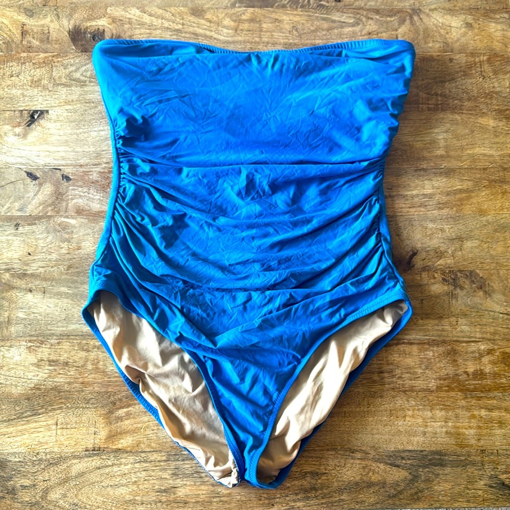 J. Crew Strapless Royal Blue Ruched One-Piece Swimsuit
